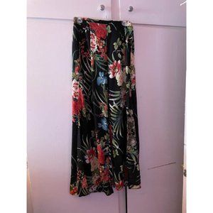 Indikah, palazzo pants, long, black with flowers
